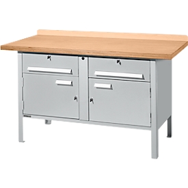 Etabli à armoires Schäfer Shop Select PWi 150-0, plateau en hêtre multiplex, jusqu'à 750 kg, L 1500 x P 700 x H 840 mm, aluminium blanc