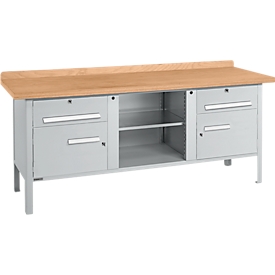 Établi à caisson Schäfer Shop Select PW 200-0 - plateau en hêtre multiplex - jusqu'à 750 kg - L 2000 x P 700 x H 840 mm - aluminium blanc