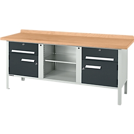 Établi à caisson Schäfer Shop Select PW 200-0 - plateau en hêtre multiplex - jusqu'à 750 kg - L 2000 x P 700 x H 840 mm - anthracite