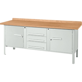 Etabli à caisson Schäfer Shop Select PW 200-4, plateau en hêtre multiplex, jusqu'à 750 kg, L 2000 x P 700 x H 840 mm, gris clair