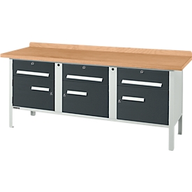 Établi à caisson Schäfer Shop Select PW 200-5, plateau en hêtre multiplex, jusqu'à 750 kg, L 2000 x P 700 x H 840 mm, anthracite