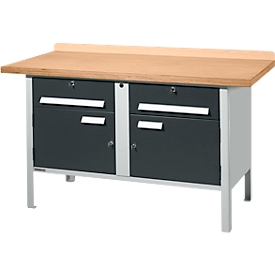 Établi à caisson Schäfer Shop Select PWi 150-0, plateau en hêtre multiplex, jusqu'à 750 kg, L 1500 x P 700 x H 840 mm, anthracite