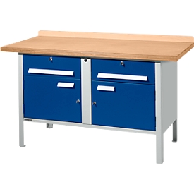 Établi à caisson Schäfer Shop Select PWi 150-0, plateau en hêtre multiplex, jusqu'à 750 kg, L 1500 x P 700 x H 840 mm, bleu gentiane