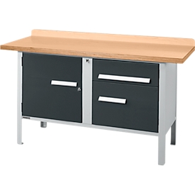 Établi à caisson Schäfer Shop Select PWi 150-3, plateau en hêtre multiplex, jusqu'à 750 kg, L 1500 x P 700 x H 840 mm, anthracite