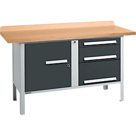 Établi à caisson Schäfer Shop Select PWi 150-7, plateau en hêtre multiplex, jusqu'à 750 kg, L 1500 x P 700 x H 840 mm, anthracite