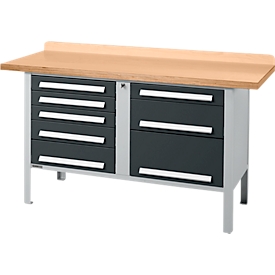 Etabli à caisson Schäfer Shop Select PWi 150-8, plateau en hêtre multiplex, jusqu'à 750 kg, L 1500 x P 700 x H 840 mm, anthracite