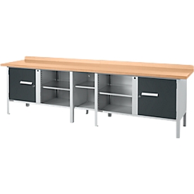 Etabli à caisson Schäfer Shop Select PWi 300-1, plateau en hêtre multiplex, jusqu'à 750 kg, L 3000 x P 700 x H 840 mm, anthracite/aluminium blanc