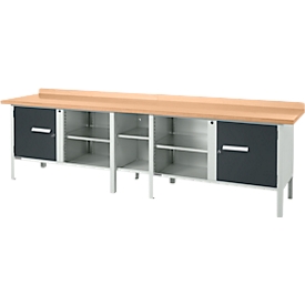 Établi à caisson Schäfer Shop Select PWi 300-1, plateau en hêtre multiplex, jusqu'à 750 kg, L 3000 x P 700 x H 840 mm, anthracite