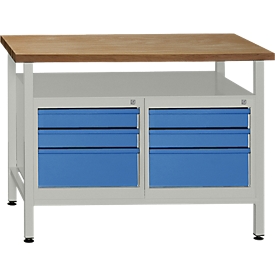 Établi avec 6 tiroirs - l. 1200 x P 600 x H 840 mm - bleu