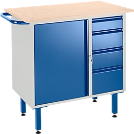 Établi avec armoire, 4 tiroirs et pieds ajustables