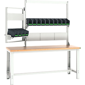 Etabli Bott cubio, avec cadre de réception et cadre pivotant, plateau multiplex en hêtre, jusqu'à 800 kg, L 2000 x P 750 mm, gris clair