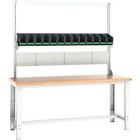 Etabli Bott cubio, avec cadre de réception, plateau en hêtre multiplex, jusqu'à 800 kg, L 2000 x P 750 mm, gris clair