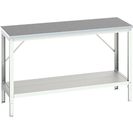 Etabli Bott verso, plateau en linoléum, avec tablette, L 1500 x P 600 x H 780 - 930 mm, RAL 7035 gris clair