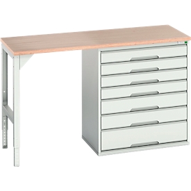 Établi Bott verso, plateau en multiplex, 7 tiroirs, L 1500 x P 600 x H 930 mm, gris clair