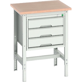 Etabli Bott verso, plateau en multiplex, avec jeu d'entretoises, 3 tiroirs, L 700 x P 600 x H 780 - 930 mm, gris clair