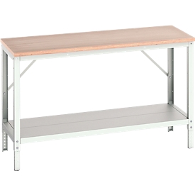 Etabli Bott verso, plateau en multiplex, avec tablette, L 1500 x P 600 x H 780 - 930 mm, RAL 7035 gris clair