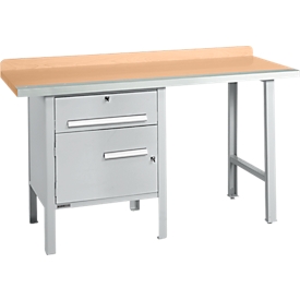 Etabli combiné Schäfer Shop Select PWi 150-2, plateau en hêtre multiplex, avec chant en acier, jusqu'à 750 kg, L 1500 x P 700 x H 840 mm, aluminium blanc