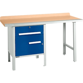 Etabli combiné Schäfer Shop Select PWi 150-2, plateau en hêtre multiplex, avec chant en acier, jusqu'à 750 kg, L 1500 x P 700 x H 840 mm, bleu gentiane