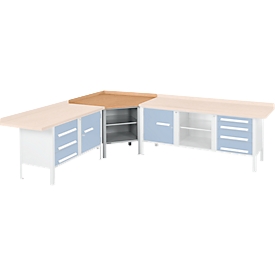 Etabli d'angle Schäfer Shop Select PWi 75, plateau en hêtre multiplex, jusqu'à 750 kg, L 1095 x P 1095 x H 840 mm, aluminium blanc