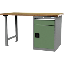 Etabli en ligne Bedrunka+Hirth, plateau de travail en multiplex hêtre, 1 tiroir &amp; 1 porte battante, verrouillable, jusqu'à 1000 kg, L 2000 x P 750 x H 859 mm