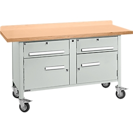 Etabli mobile Schäfer Shop Select PWi 150-0, plateau en hêtre multiplex, jusqu'à 400 kg, L 1500 x P 700 x H 840 mm