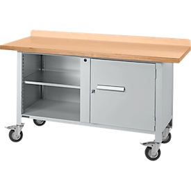 Etabli mobile Schäfer Shop Select PWi 150-1, plateau en hêtre multiplex, jusqu'à 400 kg, L 1500 x P 700 x H 840 mm