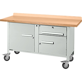 Etabli mobile Schäfer Shop Select PWi 150-3, plateau en hêtre multiplex, jusqu'à 400 kg, L 1500 x P 700 x H 840 mm