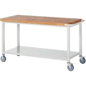 Établi mobile série 8000 - plan de travail en hêtre - tablette en tôle d'acier - l. 1500 x P 700 x H 880 mm