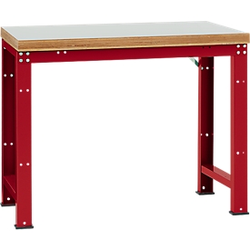 Établi Profi Standard Manuflex, Plateau de table en plastique l. 1250 x P 700, rouge rubis