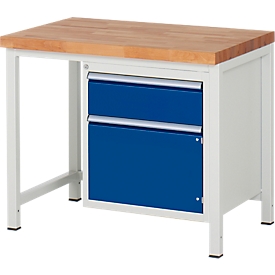 Établi série 8152, fixe, hauteur ajustable, tiroir, l. 1000 x P 700 x H 840 – 1040