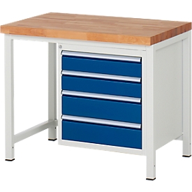 Établi série 8162, hauteur ajustable, 4 tiroirs, l. 1000 x P 7000 x H 840 – 1040 mm