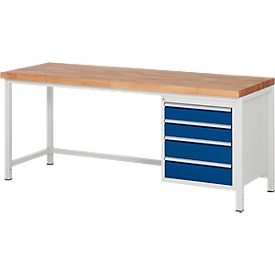 Établi série 8162, hauteur ajustable, 4 tiroirs, l. 2000 x P 700 x H 840 – 1040 mm