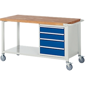 Établi série 8162, mobile, 4 tiroirs,  l. 1500 x P 700 x H 880 mm