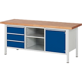 Établi série 8563, 3 tiroirs, 1 étagère, Porte avec étagère, P 700 mm