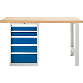 Établi TOP, établi avec armoire, 5 tiroirs, unité de base, 2000 mm de large 