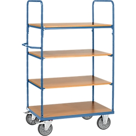 Etagenwagen, 4 Holz-Böden, bis 600 kg, 1000 x 600 mm, Stahl, blau