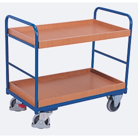 Etagenwagen, Stahl/MDF-Platte, Enzianblau/Buche-Dekor, 2 Etagen, 815 x 455 mm, EasySTOP, bis 250 kg