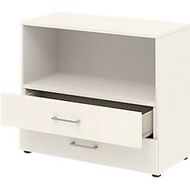 Etagère combinée de bureau TEMPIO, en bois, 2 tiroirs, 2 OH, L 800 x P 340 x H 720 mm, blanc/blanc