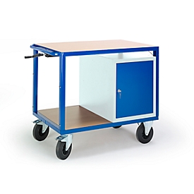 Etagewagen in hoogte verstelbaar, 1090 x 700 mm, met stalen kast mm, draagvermogen 400 kg