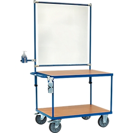 Etagewagen met, 2 legplanken, met een frame voor bescherming tegen infecties en 2houders voor desinfecterende flessen/spuitflessen, draagvermogen 200 kg/plateau
