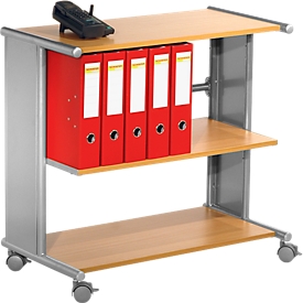 Etagewagen Pragma, 3 legborden, aluminium zilver/beuken