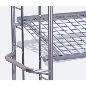 Etagewagen, staal/gaas, zilver, 4 etages, 1355 x 550 mm, 2 kopwanden met ronde stalen verstevigingen, EasySTOP, tot 250 kg