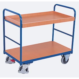 Etagewagen, staal/MDF-plaat, decor gentiaanblauw/beuken, 2 etages, 850 x 500 mm, EasySTOP, tot 250 kg