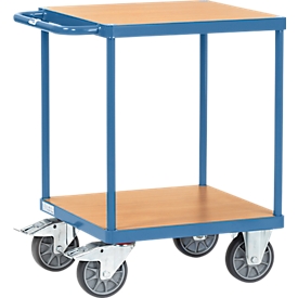 Etagewagen, zwaar, 2 etages, L 600 x B 600 mm, tot 500 kg, staal/hout, blauw