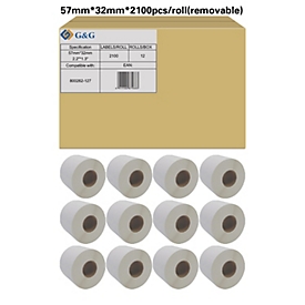 Etiketten G&amp;G, compatibel met Zebra 800262-127, 57 x 32 mm, zelfklevend, verwijderbaar, gecoat, geperforeerd, thermisch papier, wit, 12 x 2100 stuks