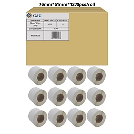 Etiketten G&amp;G, compatibel met Zebra 800263-205, 76 x 51 mm, zelfklevend, gecoat, geperforeerd, thermisch papier, wit, 12 x 1370 stuks