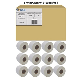 Etiketten G&G, kompatibel zu Zebra 3006318, 57 x 32 mm, selbstklebend, beschichtet, perforiert, Thermopapier, weiß, 12 x 2100 Stück
