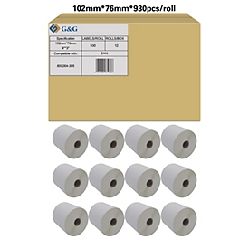 Etiketten G&G, kompatibel zu Zebra 800264-305, 102 x 76 mm, selbstklebend, beschichtet, perforiert, Thermopapier, weiß, 12 x 930 Stück