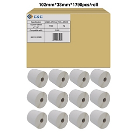 Etiketten G&G, kompatibel zu Zebra 880191-038D, 102 x 38 mm, selbstklebend, perforiert, Thermopapier, weiß, 12 x 1790 Stück