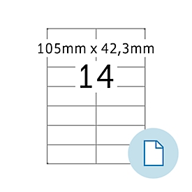 Etiketten HERMA 8414, permanente kleefstof, bedrukbaar, B 105 x H 42,3 mm, papier, wit, 7000 stuks/500 vellen
